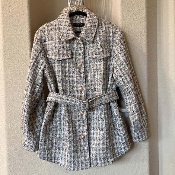 LAUNDRY BY SHELLI SEGAL Tweed Belted Jacket Size L - Picture 4 of 8